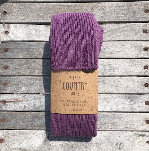 Alpaca Wool Long Country Socks Plum Purple 75% Alpaca Wool cushioned sole and heel